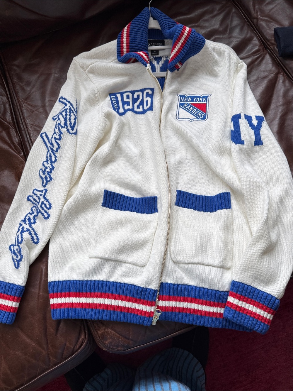 New York Rangers Women's White Knit Full-Zip Jacket